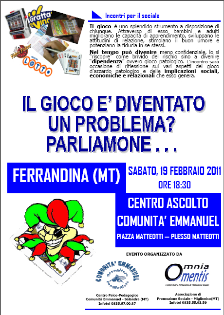 Il gioco  diventato un problema? Parliamone... (vedi locandina dell'evento)